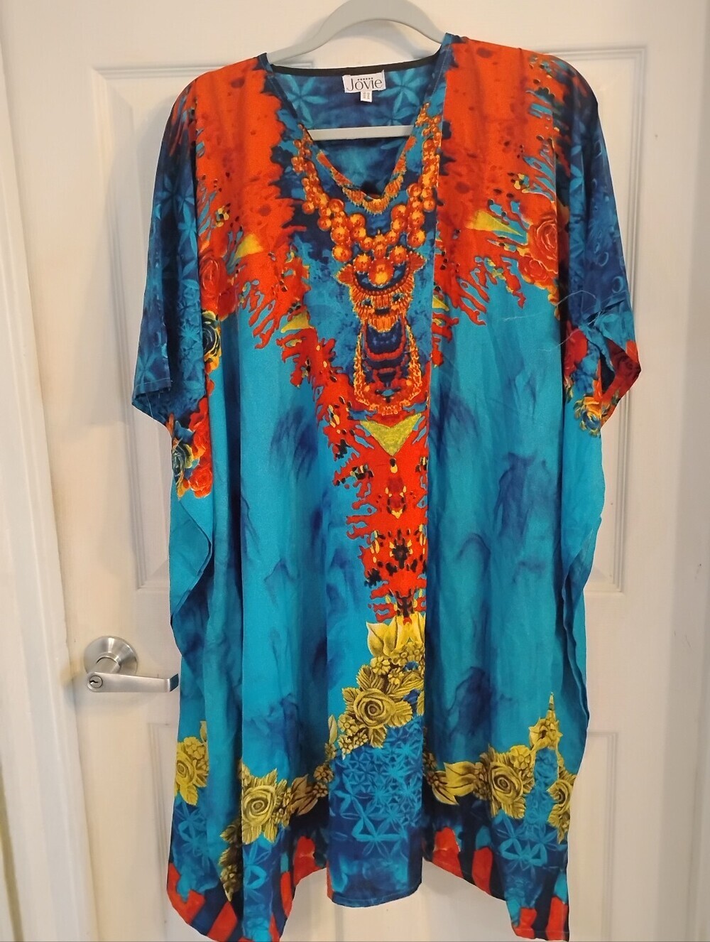 Jovie Kaleidoscope Short Kaftan, V-neck Vibrant Multi-Color Print, OS